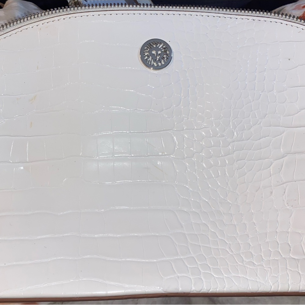 Anne Klein White Croc-Embossed Wristlet with Silver Logo
